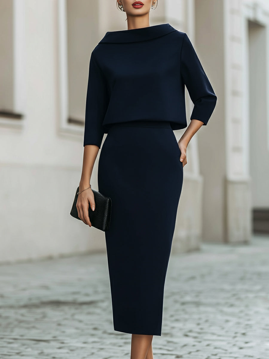Alma | Boat-Neck Top and Pants Set for Women in Navy Blue