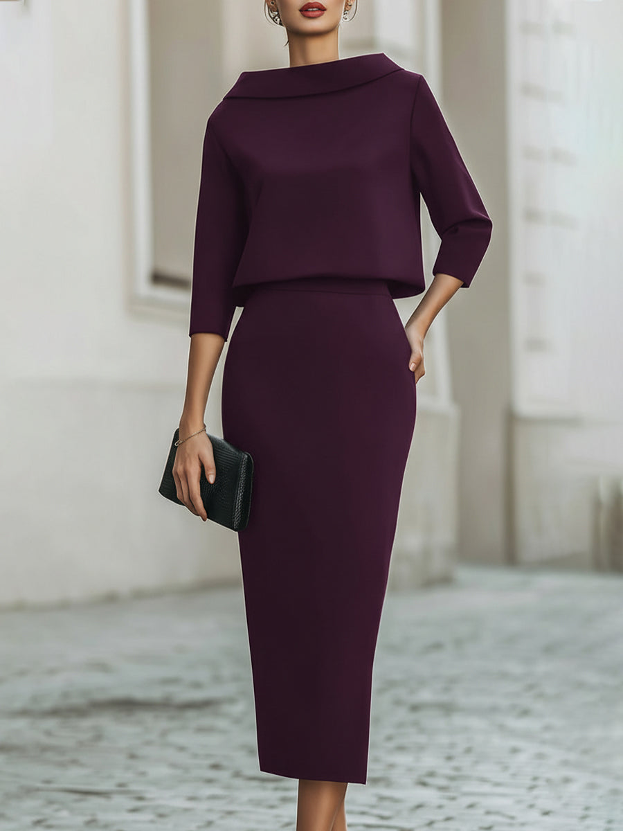 Alma | Boat-Neck Top and Pants Set for Women in Purple