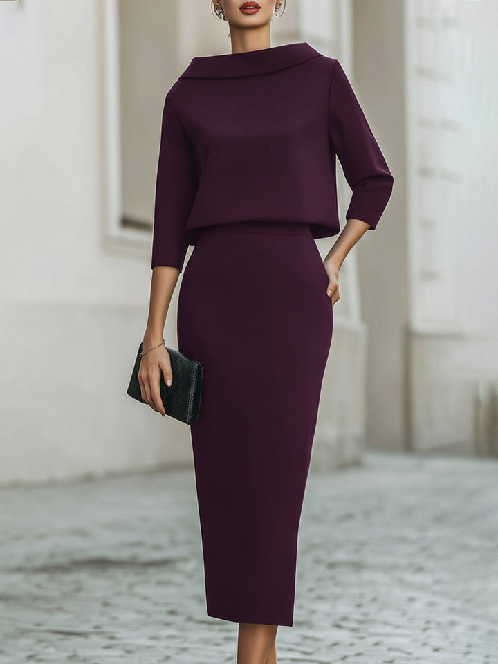 Alma | Boat-Neck Top and Pants Set for Women in Purple
