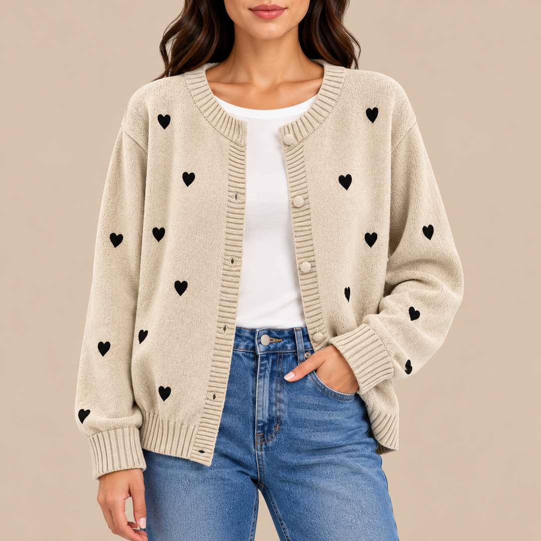 Juno | Heart Pattern Button Cardigan for Women in Apricot