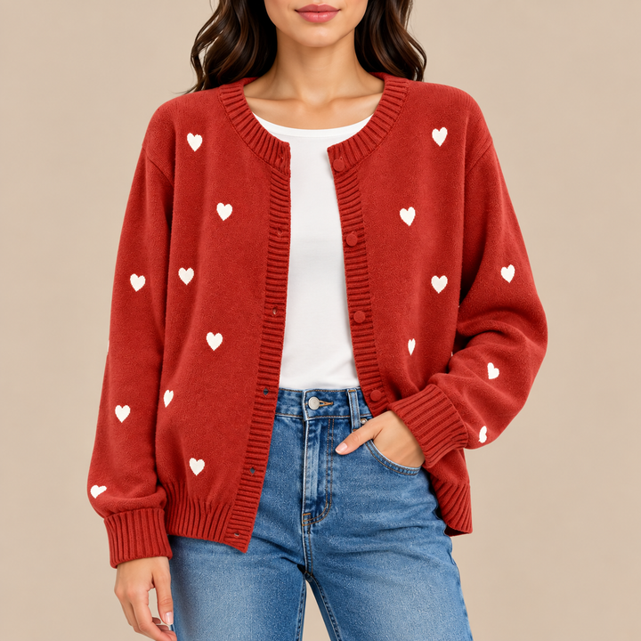 Juno | Heart Pattern Button Cardigan for Women in Rust