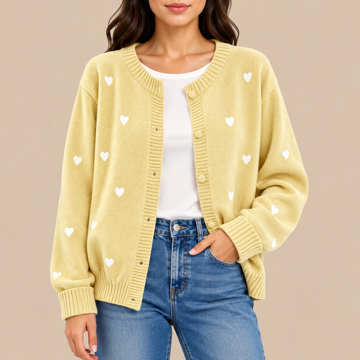 Juno | Heart Pattern Button Cardigan for Women in Yellow