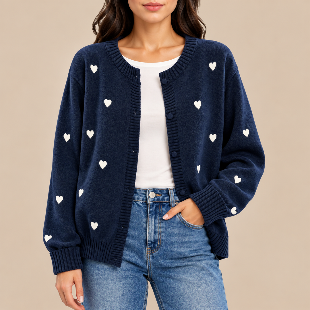 Juno | Heart Pattern Button Cardigan for Women in Navy Blue