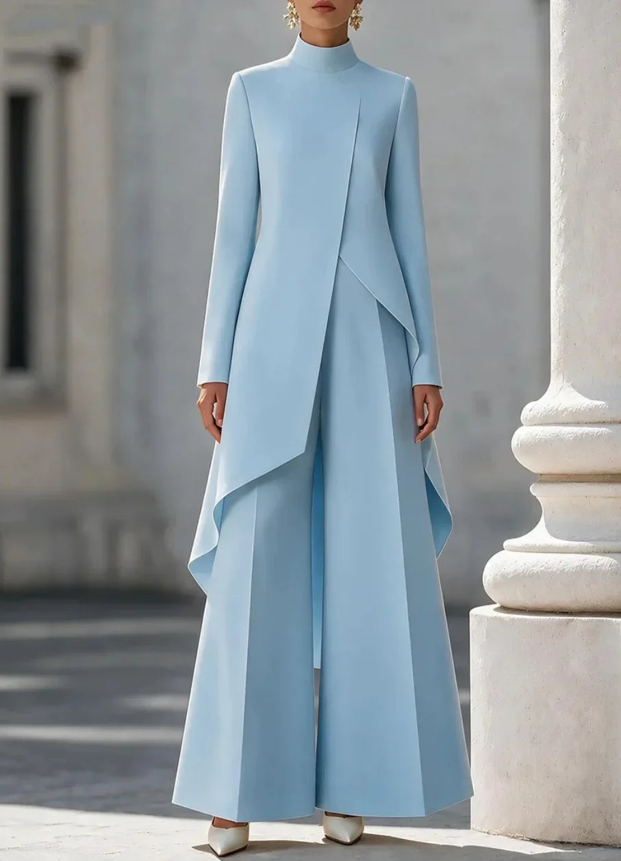 Nora | Mock-Neck Top and Wide-Leg Pants Set for Women in Sky Blue
