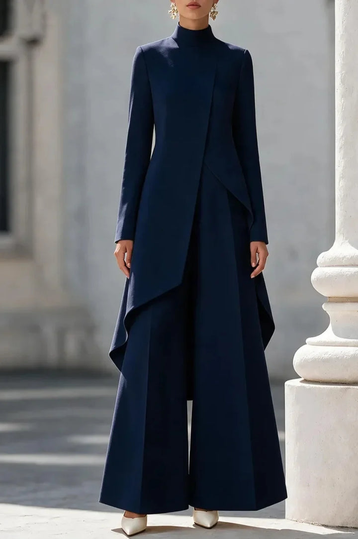 Nora | Mock-Neck Top and Wide-Leg Pants Set for Women in Navy Blue