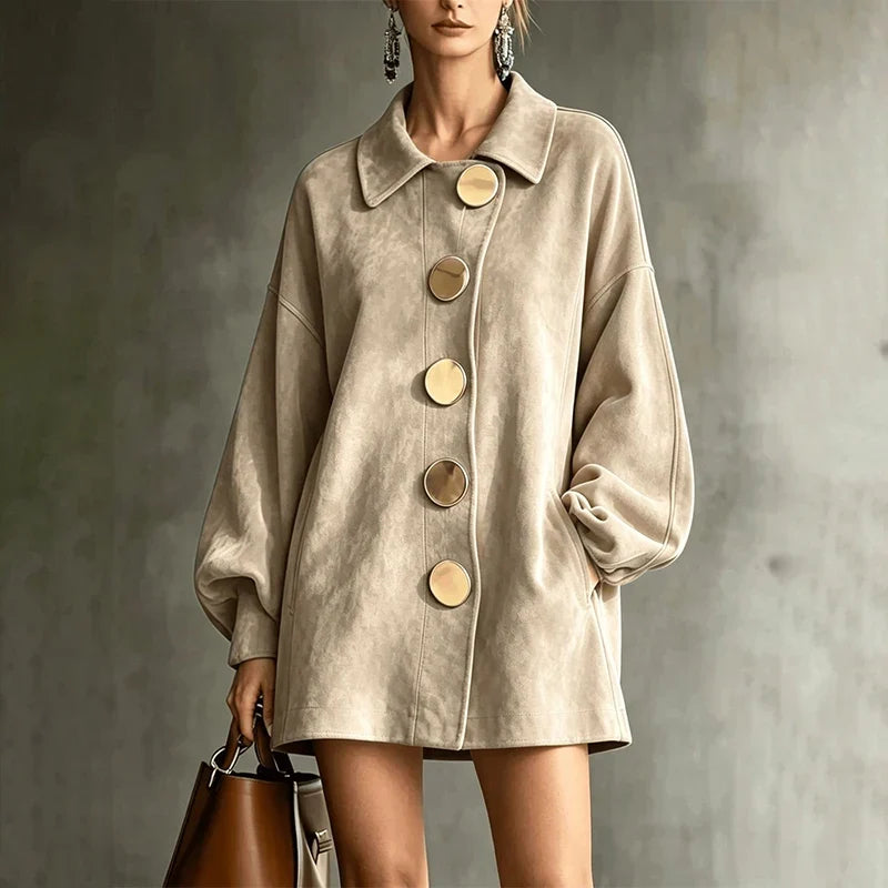 Iris | Mid-Length Lapel Jacket for Women in Apricot