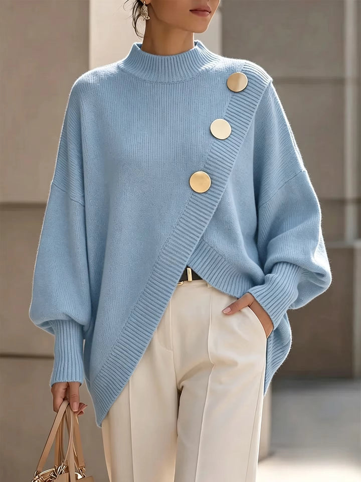 Etta | Button-Detail Crewneck Sweater for Women in Light Blue