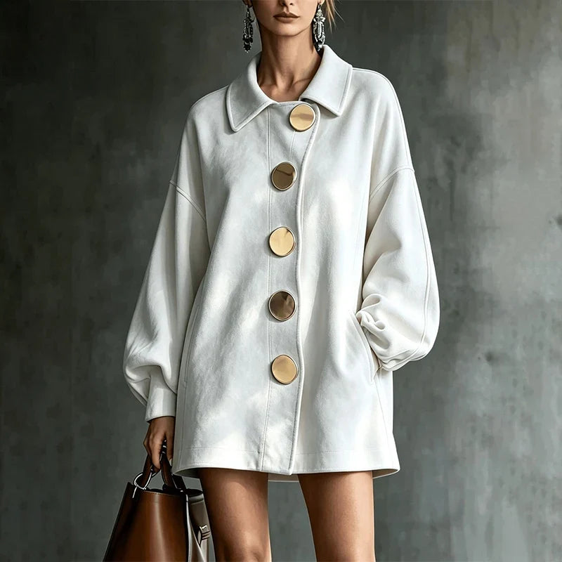 Iris | Mid-Length Lapel Jacket for Women in White