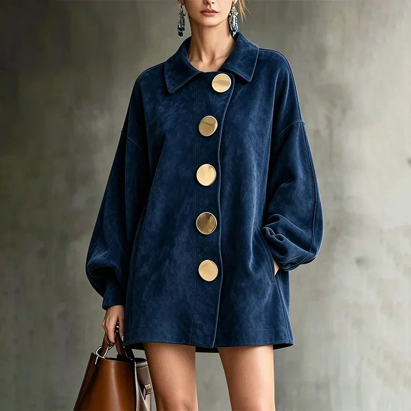 Iris | Mid-Length Lapel Jacket for Women in Navy Blue