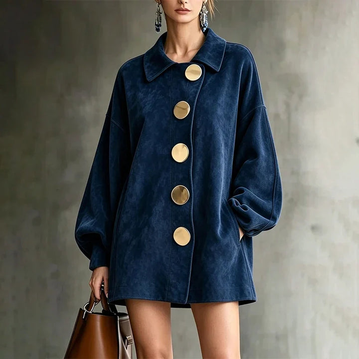 Iris | Mid-Length Lapel Jacket for Women in Navy Blue