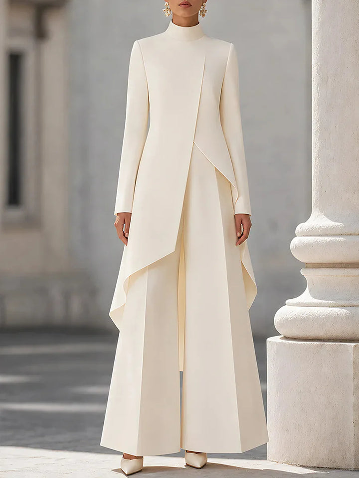Nora | Mock-Neck Top and Wide-Leg Pants Set for Women in Beige