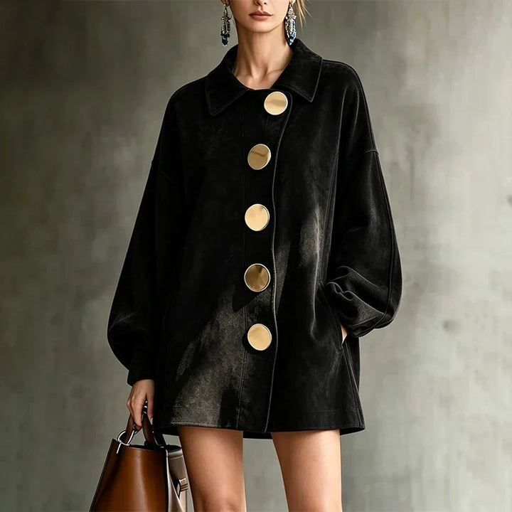 Iris | Mid-Length Lapel Jacket for Women in Black