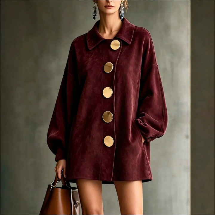 Iris | Mid-Length Lapel Jacket for Women in Burgundy