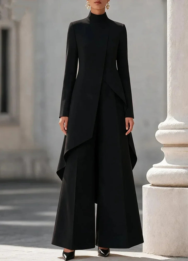 Nora | Mock-Neck Top and Wide-Leg Pants Set for Women in Black
