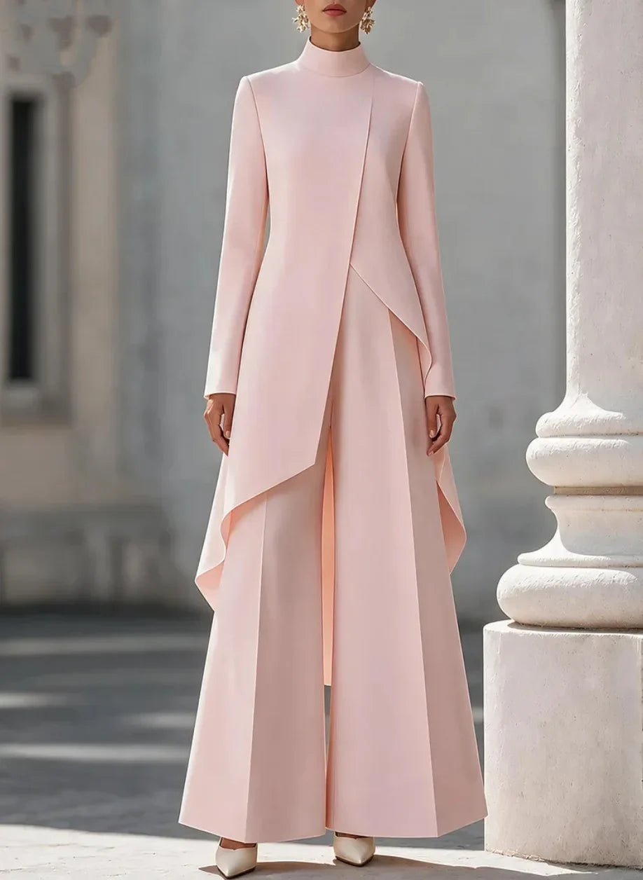 Nora | Mock-Neck Top and Wide-Leg Pants Set for Women in Pink