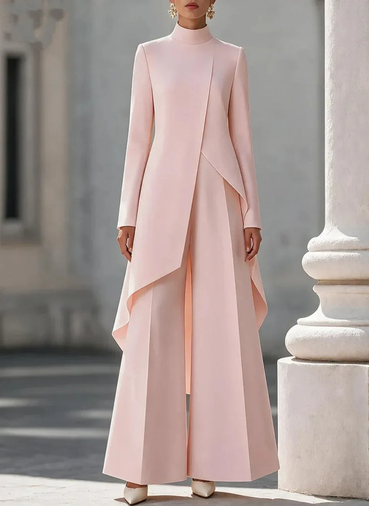 Nora | Mock-Neck Top and Wide-Leg Pants Set for Women in Pink