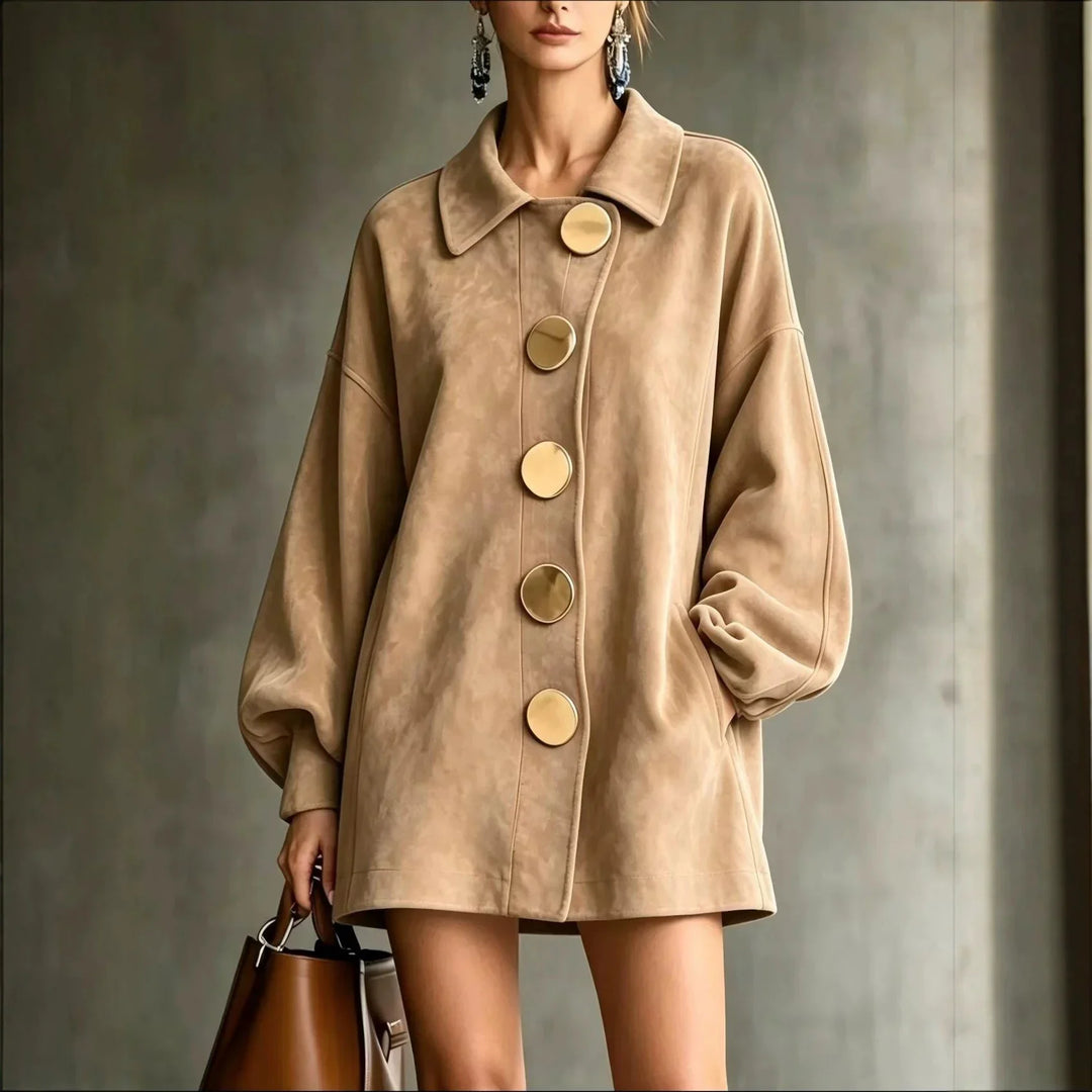 Iris | Mid-Length Lapel Jacket for Women in Khaki