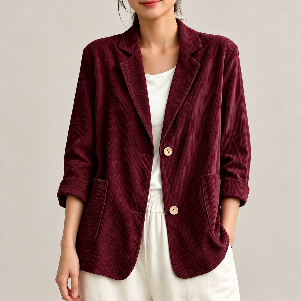 Vera | Notched-Lapel Blazer for Women in Burgundy