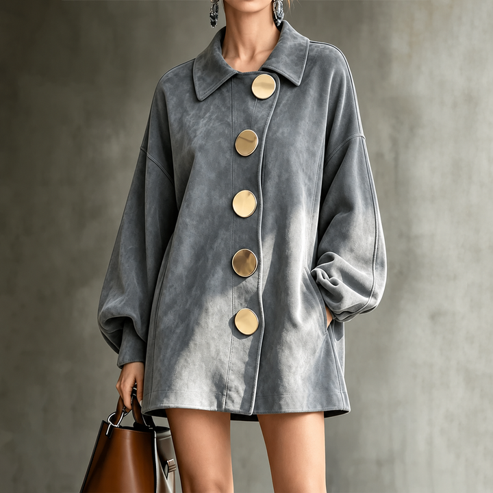 Iris | Mid-Length Lapel Jacket for Women in Gray