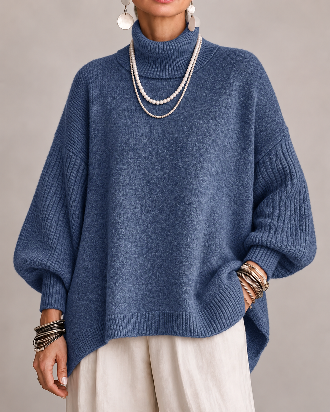 Ada | Draped High-Neck Sweater for Women in Navy Blue