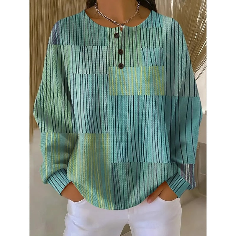 Daisy | Button-Neck Print Sweatshirt for Women in Green