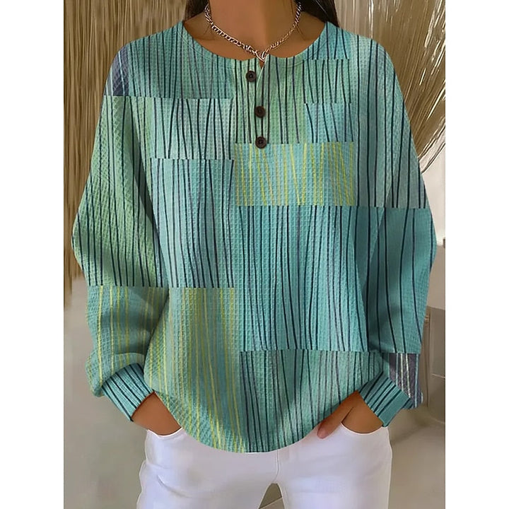 Daisy | Button-Neck Print Sweatshirt for Women in Green