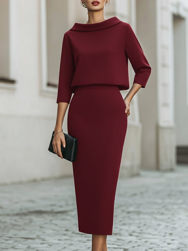 Alma | Boat-Neck Top and Pants Set for Women in Burgundy