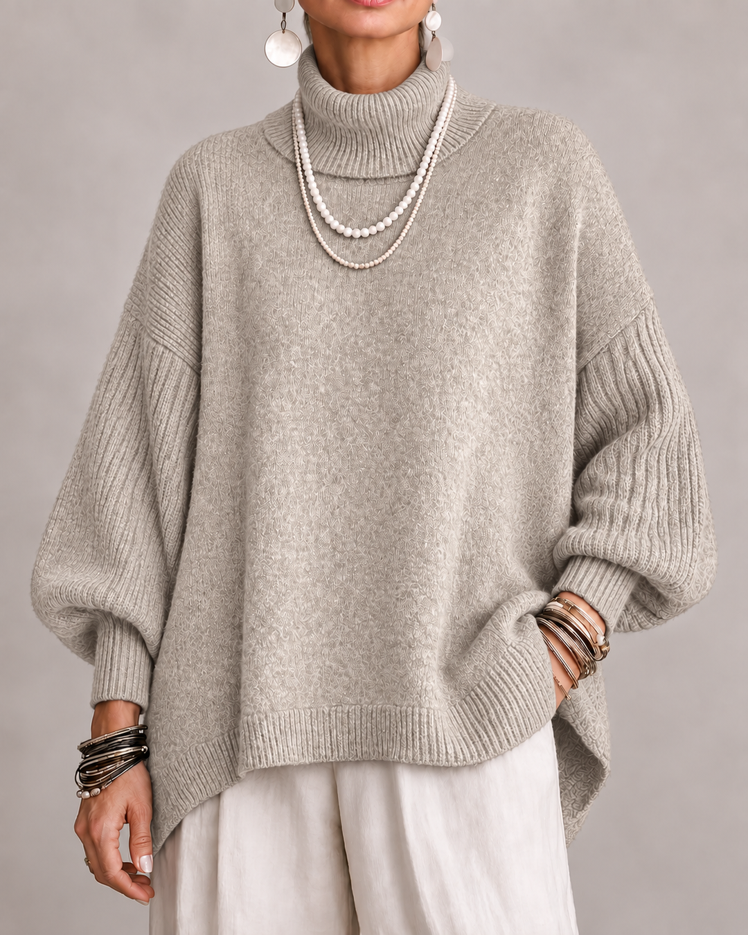 Ada | Draped High-Neck Sweater for Women in Beige
