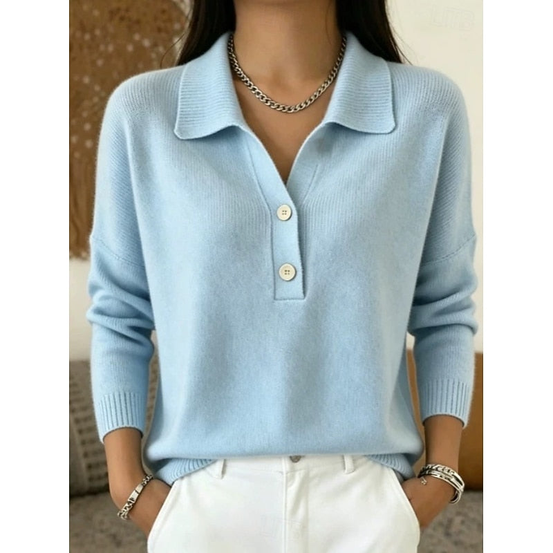 Thea | Collared Button Pullover Sweater for Women in Blue