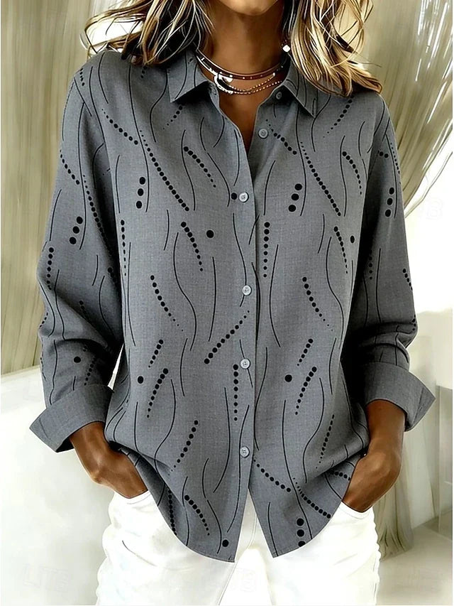 Noa | Dotted Print Button-Front Blouse for Women in Gray