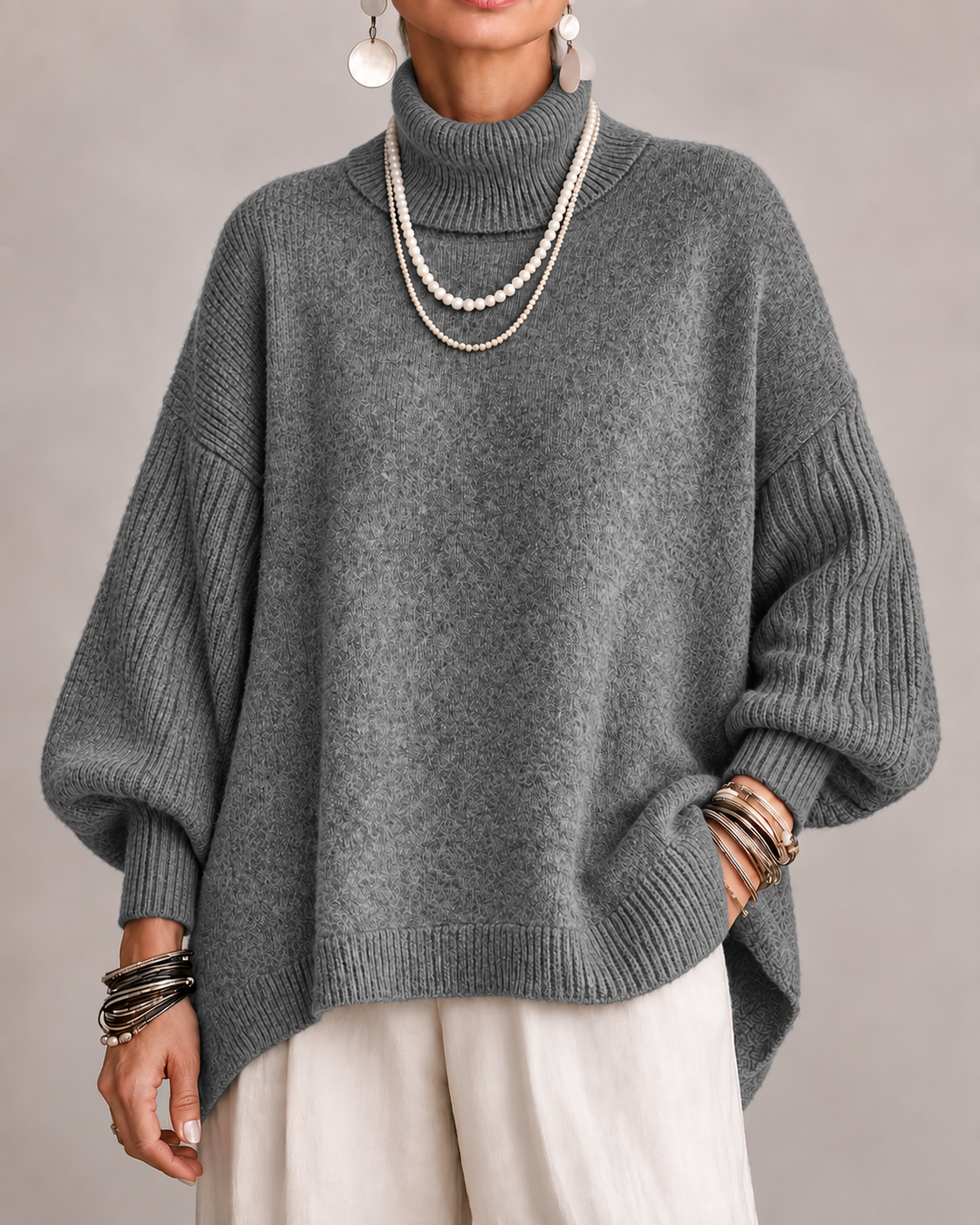 Ada | Draped High-Neck Sweater for Women in Gray