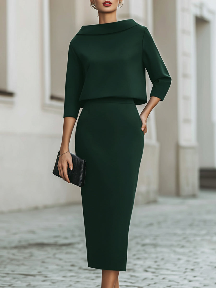 Alma | Boat-Neck Top and Pants Set for Women in Emerald Green