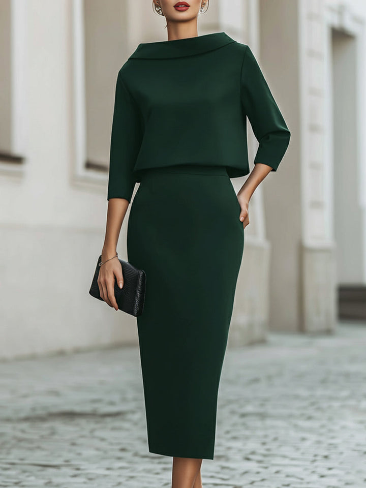 Alma | Boat-Neck Top and Pants Set for Women in Emerald Green