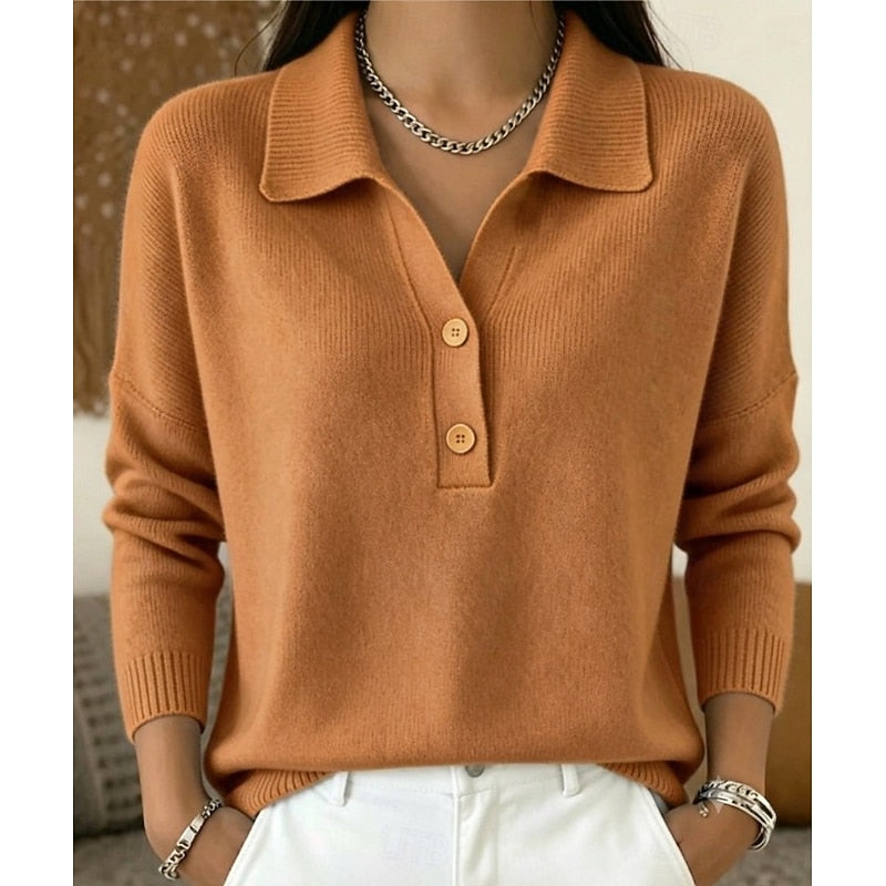 Thea | Collared Button Pullover Sweater for Women in Light Brown