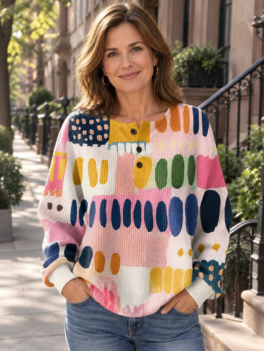 Daisy | Button-Neck Print Sweatshirt for Women