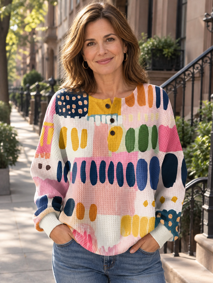 Daisy | Button-Neck Print Sweatshirt for Women