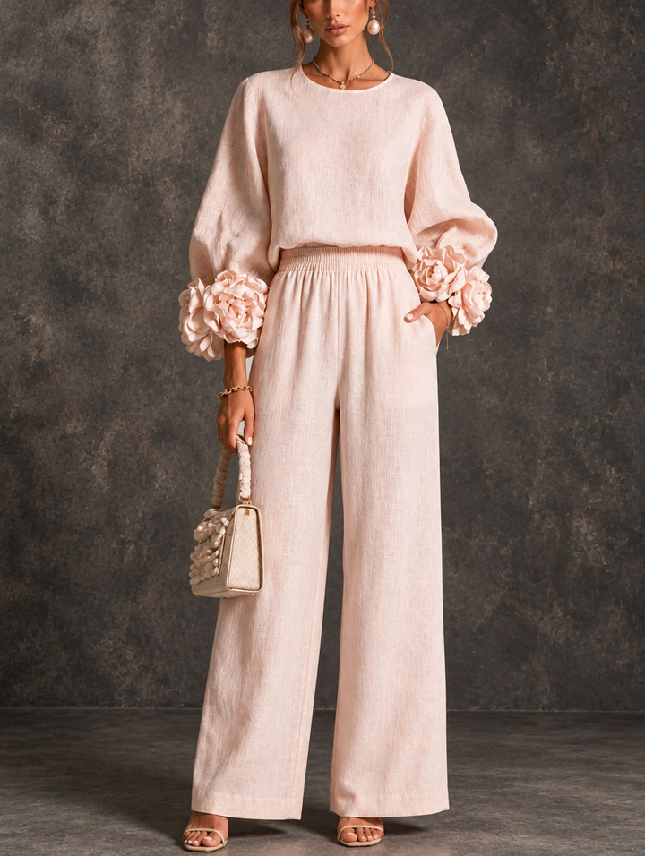 Odile | Floral-Cuff Two-Piece Pants Set for Women in Floral