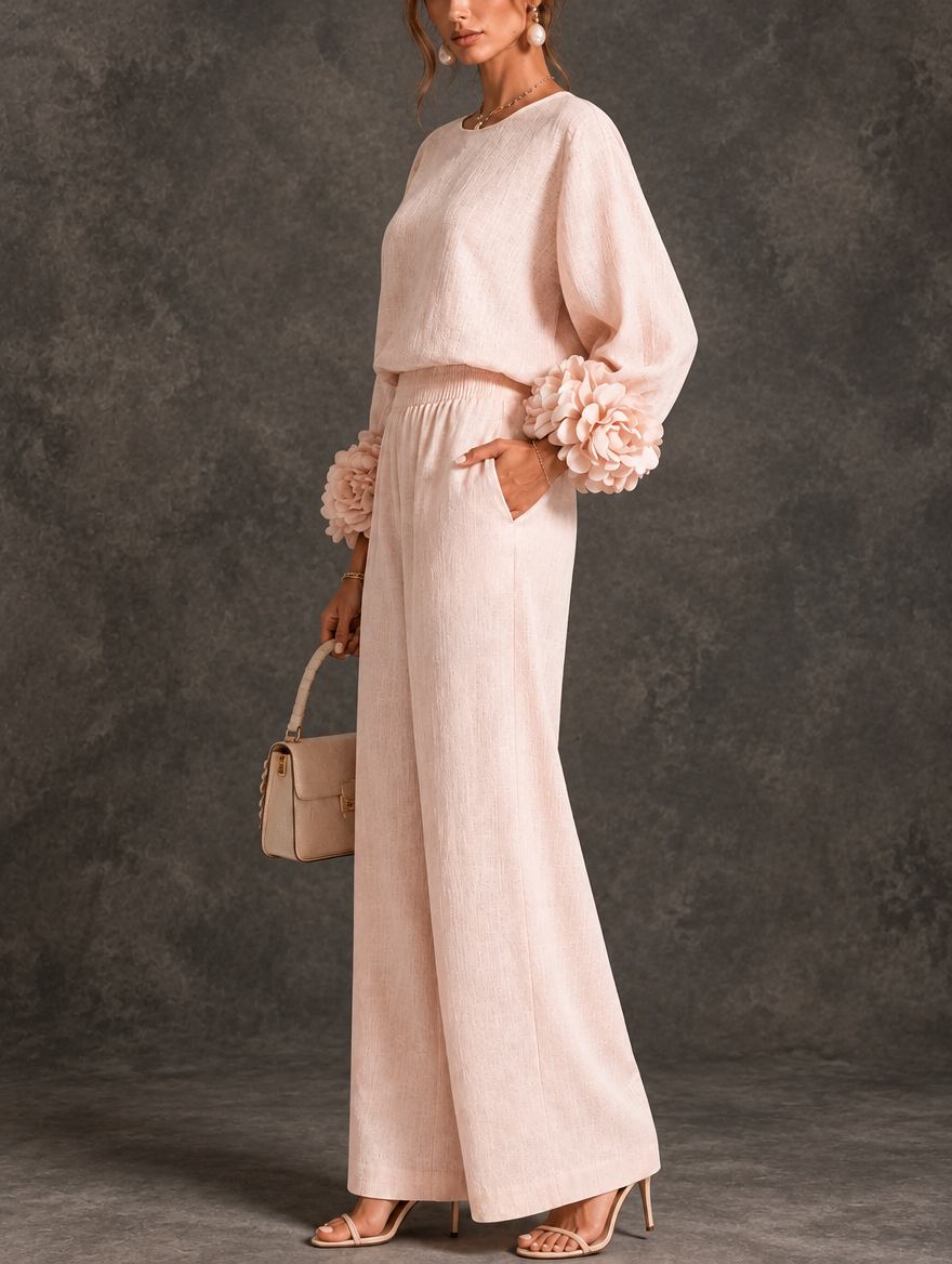Odile | Floral-Cuff Two-Piece Pants Set for Women