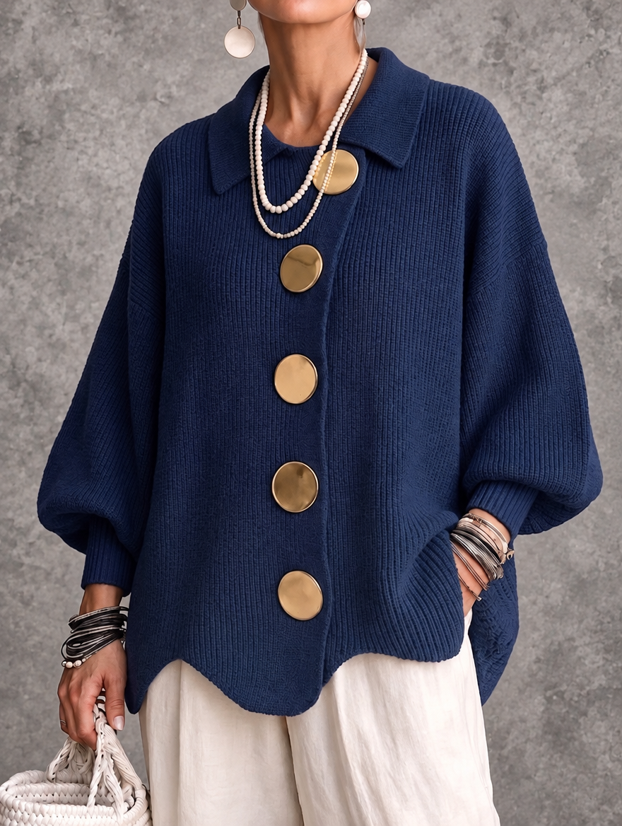 Edie | Oversized Button-Front Cardigan for Women in Navy Blue
