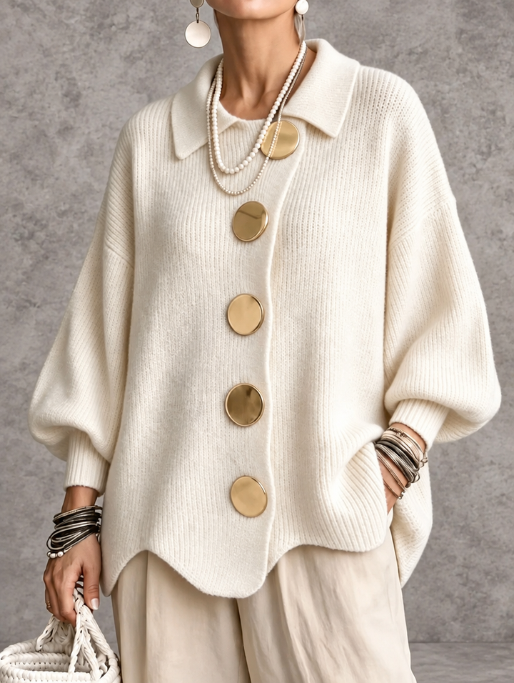 Edie | Oversized Button-Front Cardigan for Women in Cream