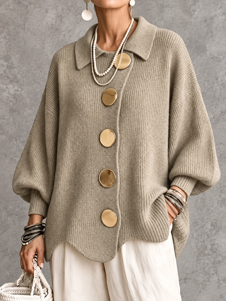 Edie | Oversized Button-Front Cardigan for Women in Beige