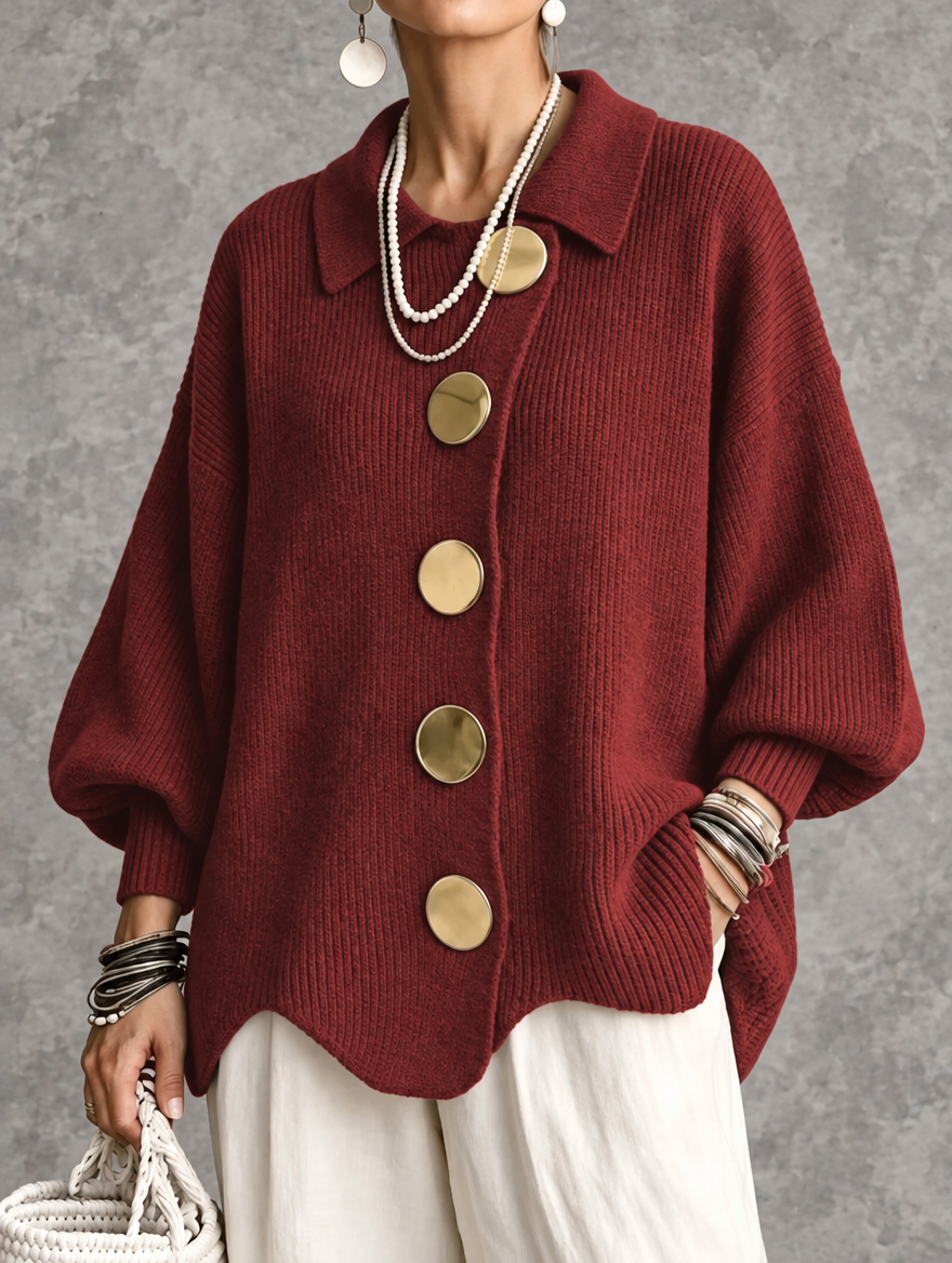Edie | Oversized Button-Front Cardigan for Women in Red