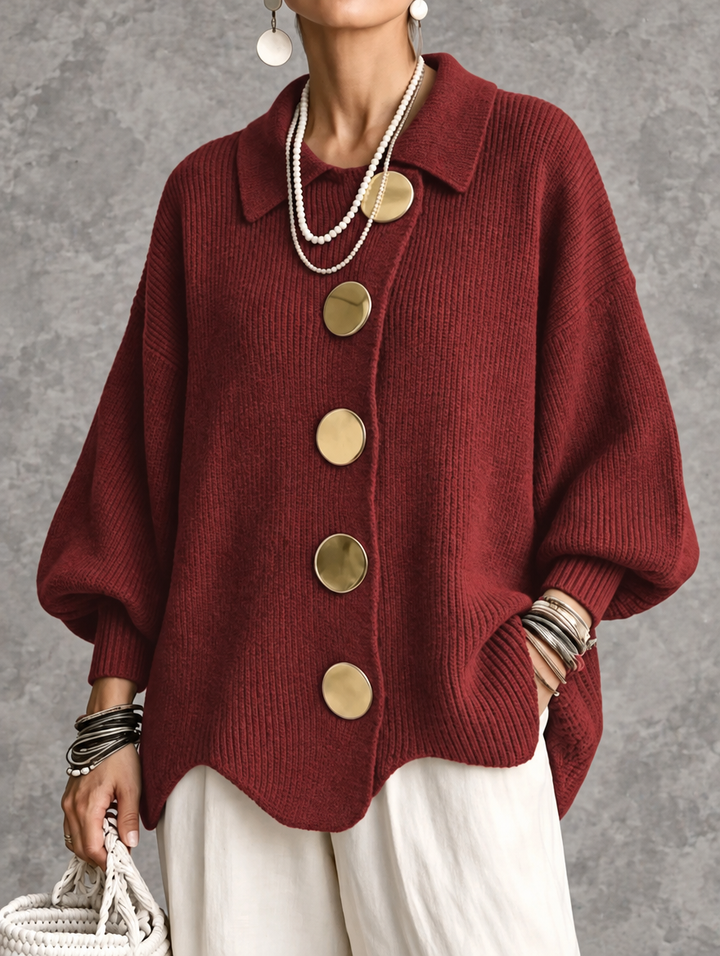 Edie | Oversized Button-Front Cardigan for Women in Red