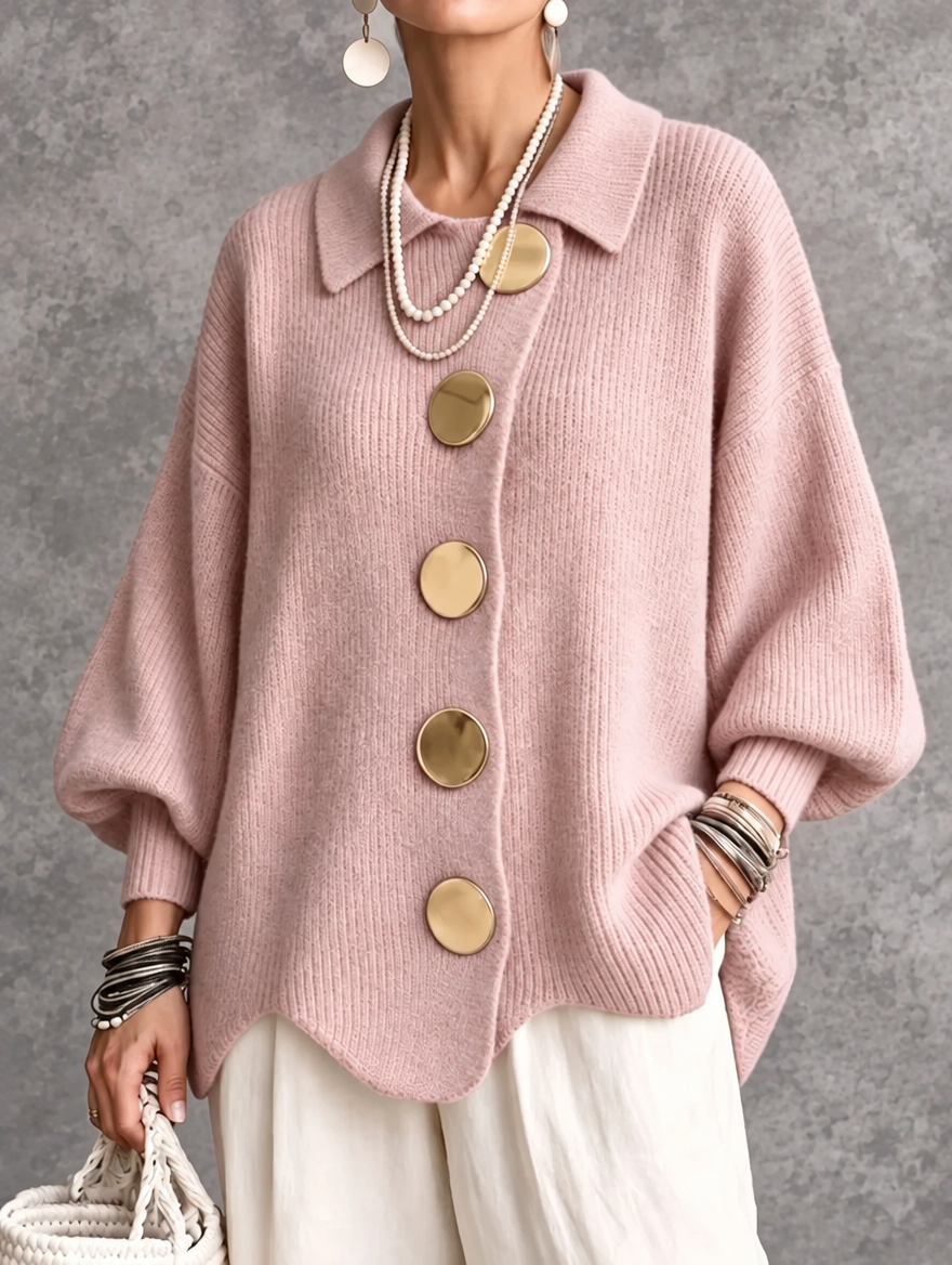 Edie | Oversized Button-Front Cardigan for Women in Pink