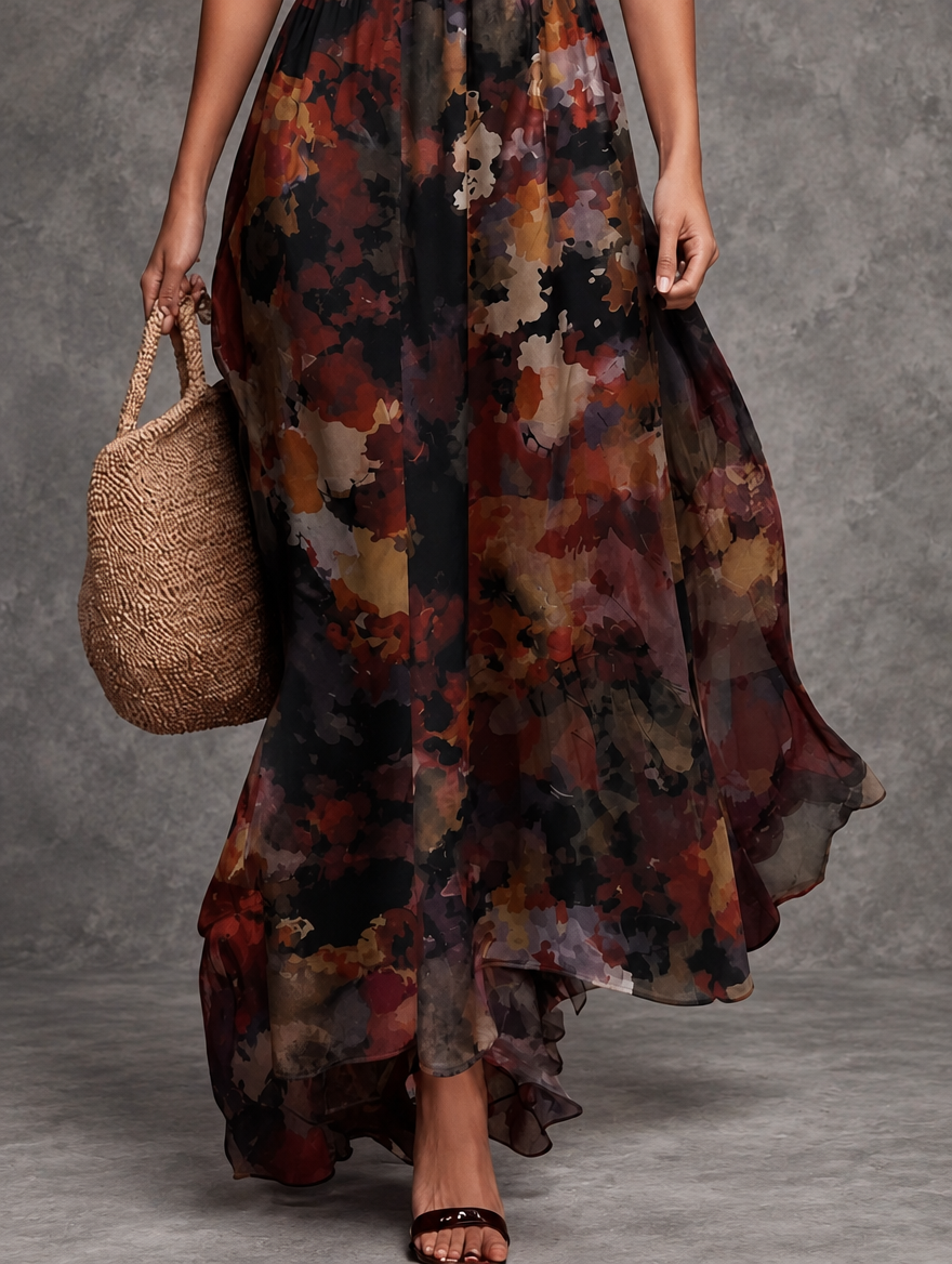 Dahlia | Watercolor Floral Maxi Dress for Women