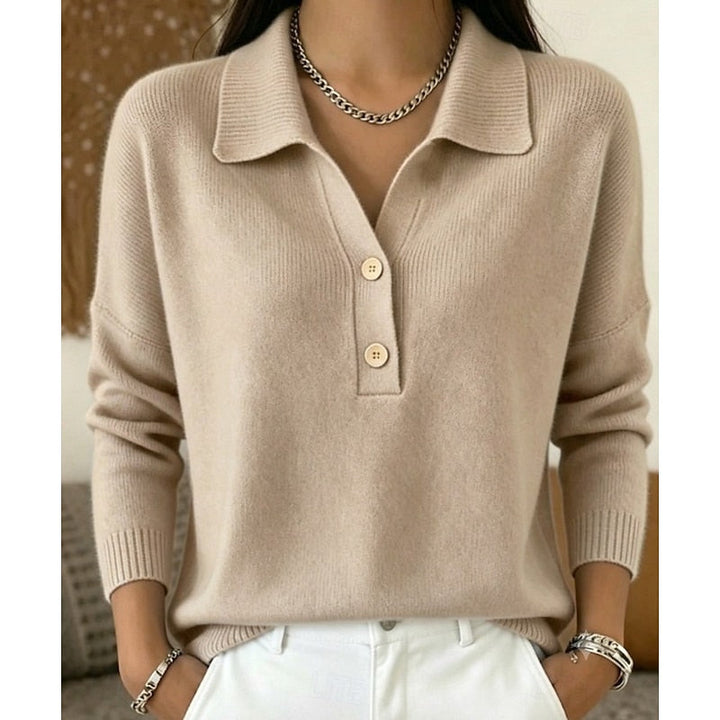 Thea | Collared Button Pullover Sweater for Women in Khaki