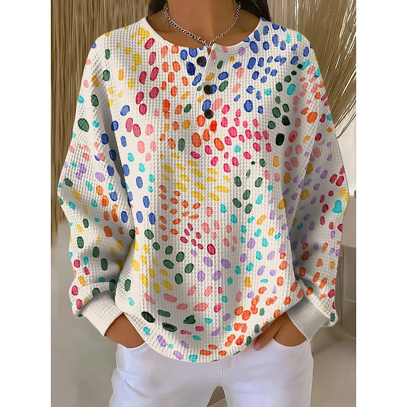 Daisy | Button-Neck Print Sweatshirt for Women in Yellow