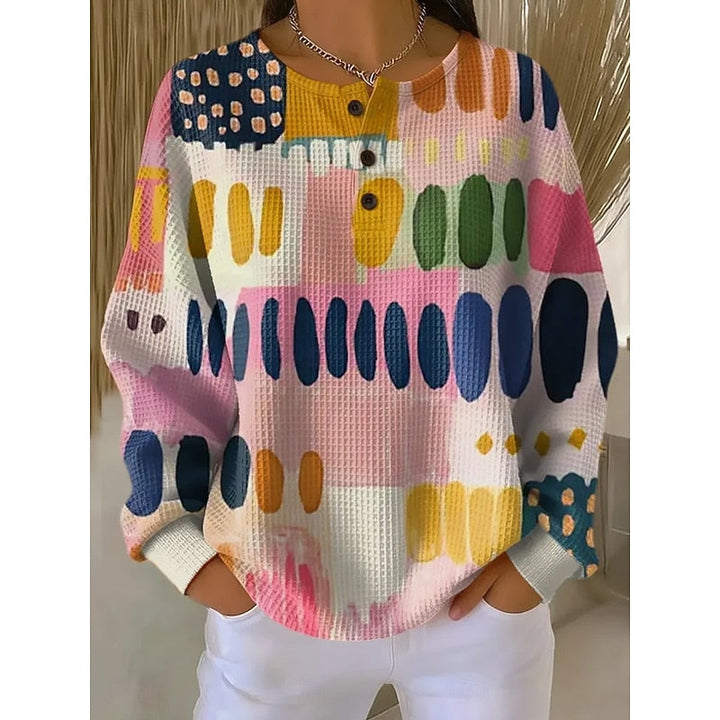 Daisy | Button-Neck Print Sweatshirt for Women in Pink