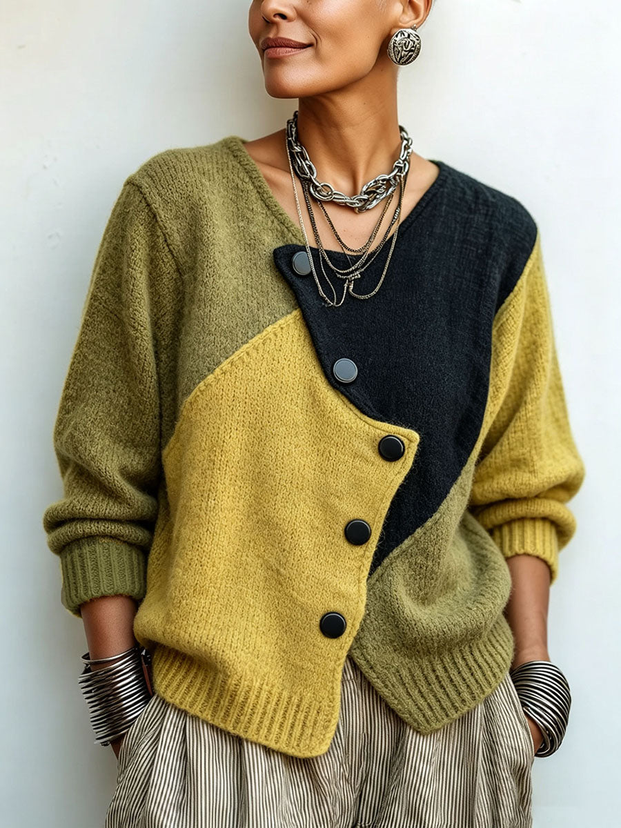Tilda | Asymmetric Color-Block Sweater for Women in Green