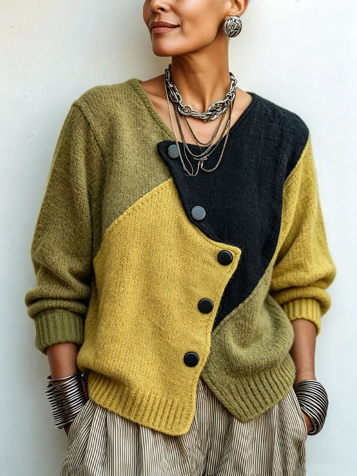 Tilda | Asymmetric Color-Block Sweater for Women in Green